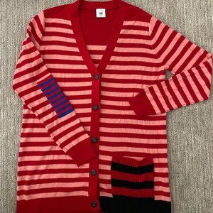 CAbi Red and Pink Striped Picnic Cardigan - M
